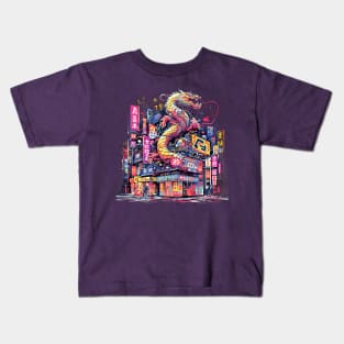 Colorful City Scene and a Dragon Kids T-Shirt